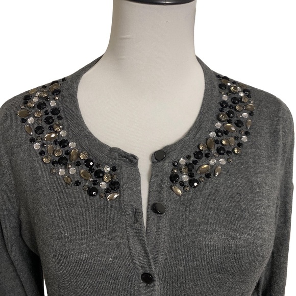Women's Merona Cardigan Beaded Sweater M Gray - Picture 2 of 6